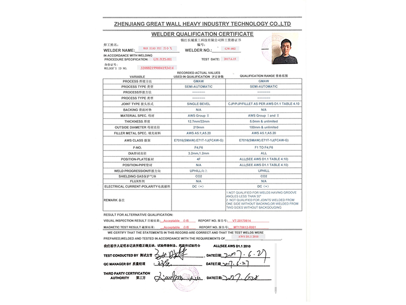 5-Welder Certificate BV Certified